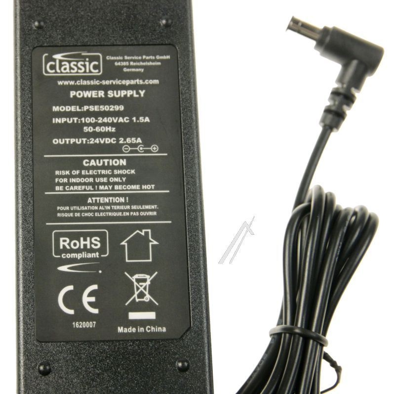 24V-2,65A PSE50299 EU TISCHNETZTEIL MIT NETZKABEL, 6.3/4.7MM, CENTER PIN + C8