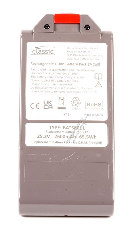 25,2V-2600MAH BAT58011 AKKU ALTERNATIV FÜR DYSON V12