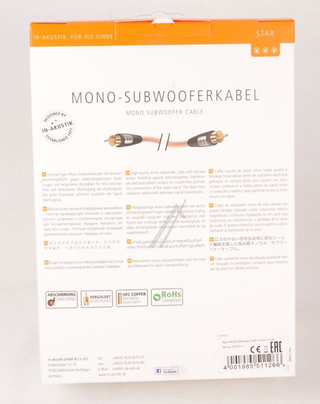 STAR 003083121 MONO-SUBWOOFERKABEL CINCHCINCH 6,0MM, LÄNGE 12M