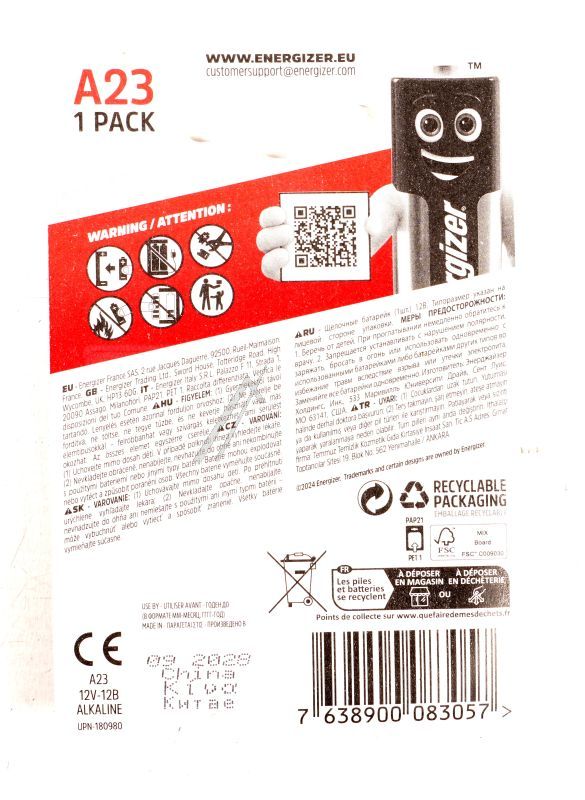 V23GA E301536203 ENERGIZER SPEZIALBATTERIE / ALKALI-MANGAN A23/E23A BP 1STÜCK