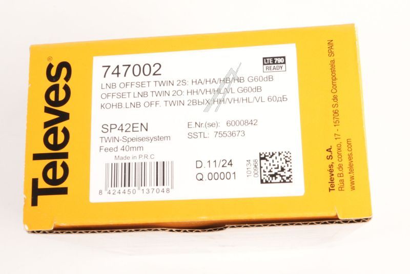 747002 LNB TWIN 2 AUSGÄNGE: HH/VH/HB/VB 60DB