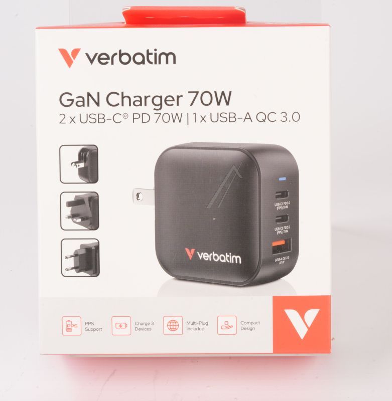 32229 GAN LADEGERÄT 70W 2X USB-C, 1X USB-A, PD, QC, PPS, MINI