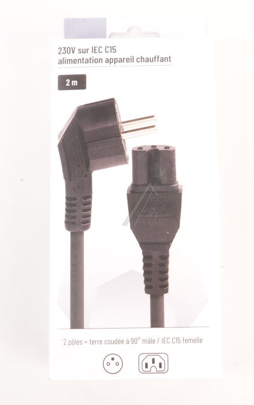 8533 NETZKABEL 2M - 1 STECKER (2P+T) M / IEC C15 F - BAKELITMANTEL, REGALFÄHIGER KARTON