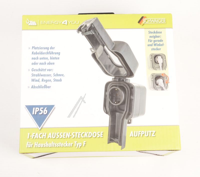 SOLAR SOAD1000 AUSSEN-AUFPUTZSTECKDOSE OUTDOOR IP56 - MIT FLEXIBLER KABELZUFÜHRUNG FÜR GERADE UND GEWINKELTE STECKER