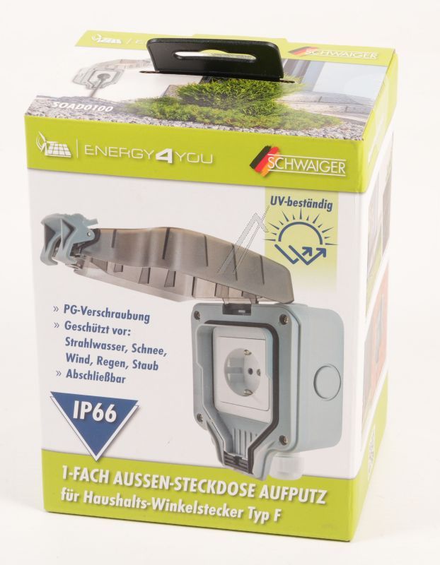 SOLAR SOAD0100 AUSSENSTECKDOSE AUFPUTZ IP66 FÜR 1X -WINKELSTECKER