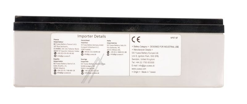 12V-2300MAH NP2,3-12 YUASA BLEIAKKUMULATOR, 4,8MM FASTON