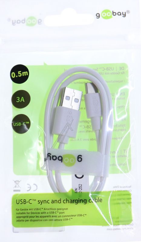 USB-C LADE- UND SYNCHRONISATIONSKABEL 3A, WEISS, 0,5M